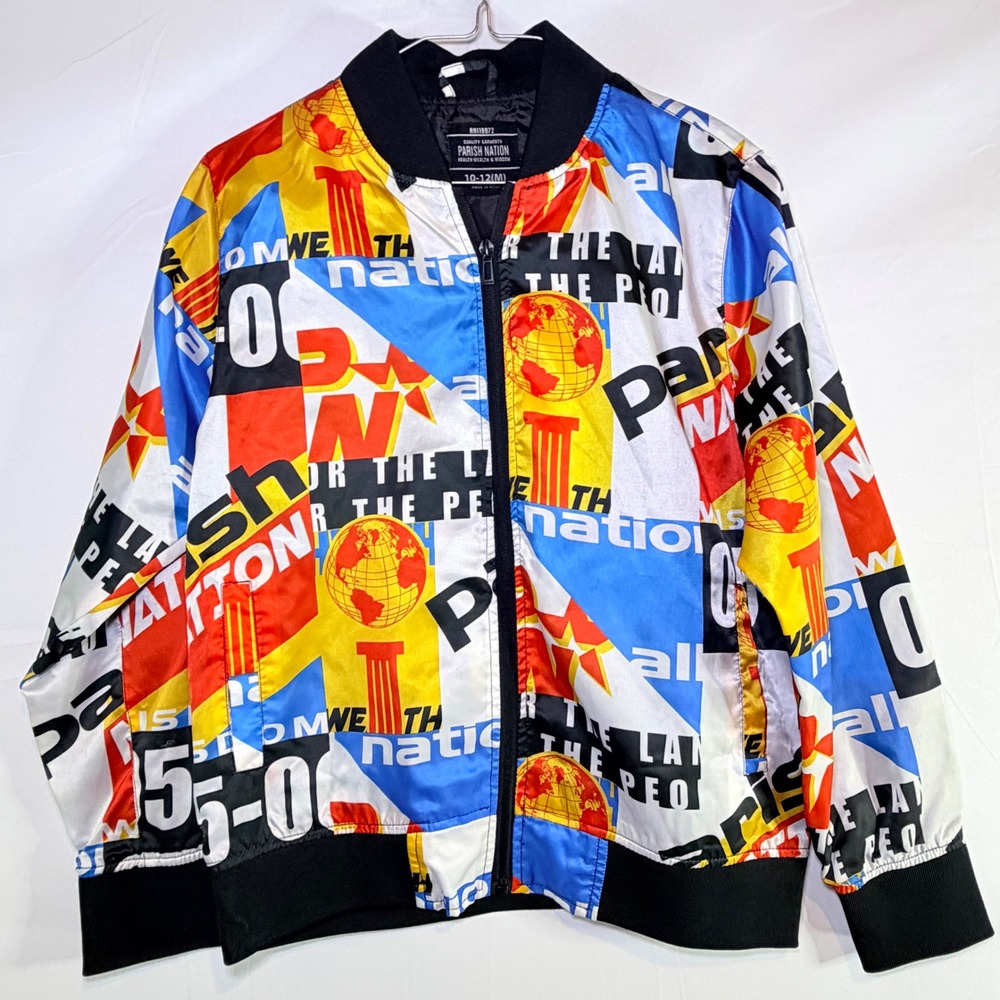 Parish Nation Boys Graphic Print Bomber Jacket Multicolor‎ Zip Up Size 10-12 M